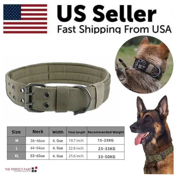 Wide Tactical Heavy Duty Nylon Large Dog Collar K9 Military With Metal Buckle