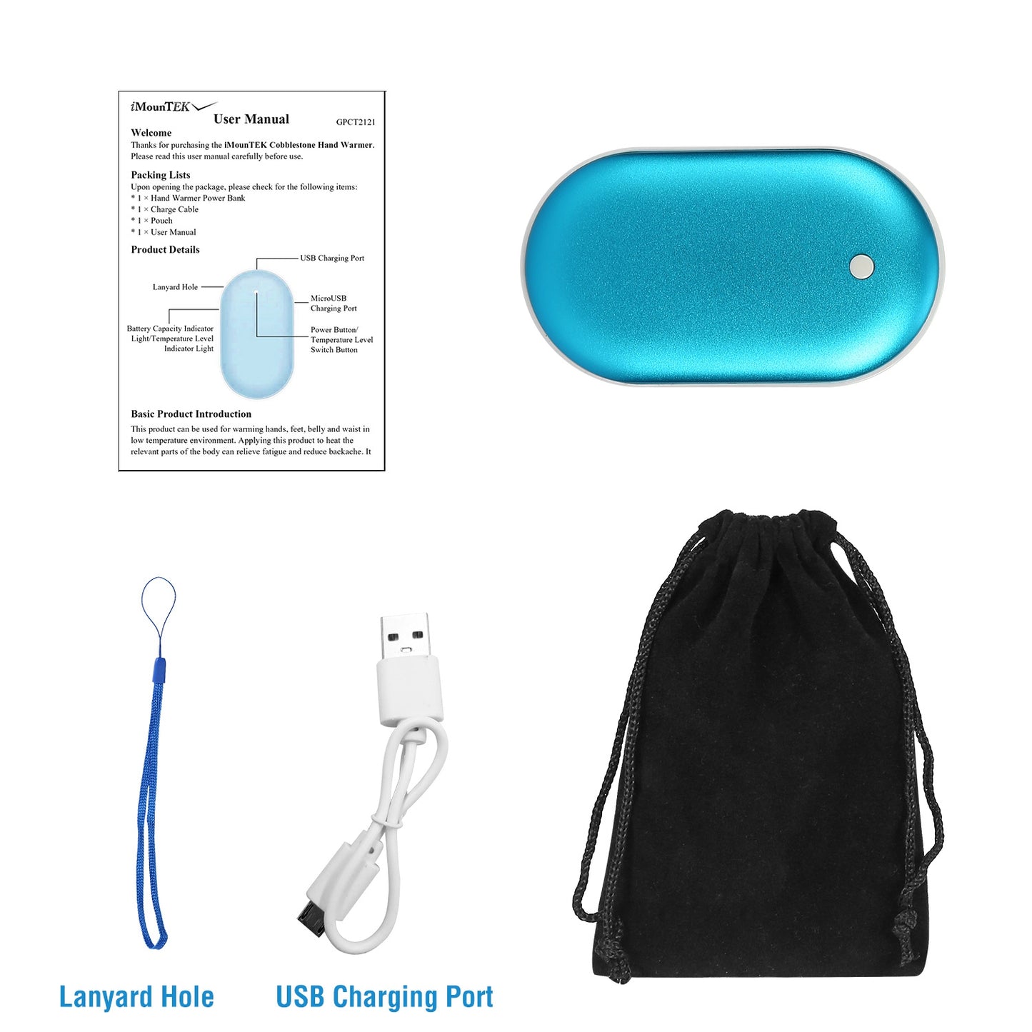 Rechargeable Hand Warmer & 5000mAh Power Bank - Double-Sided Heating