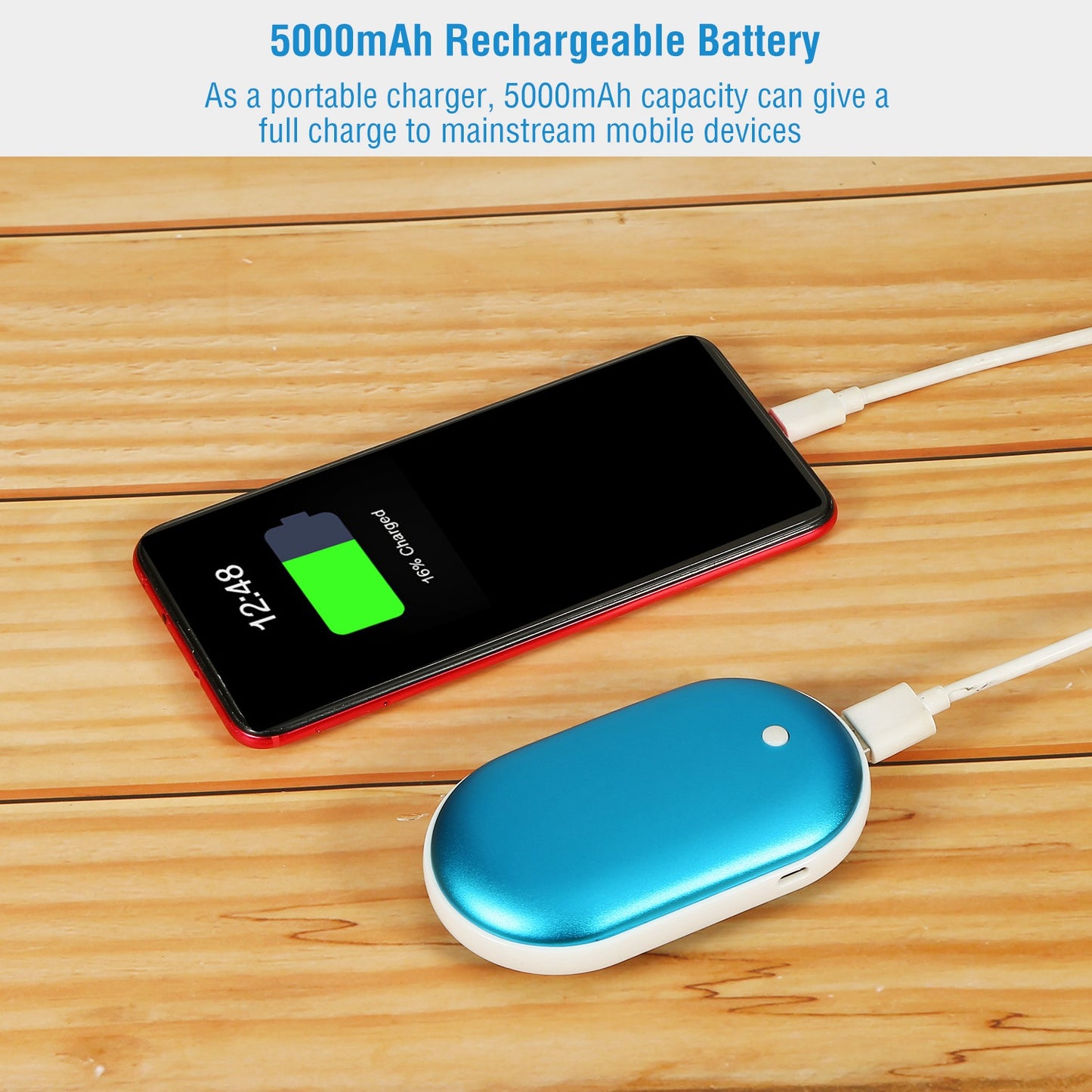 Rechargeable Hand Warmer & 5000mAh Power Bank - Double-Sided Heating