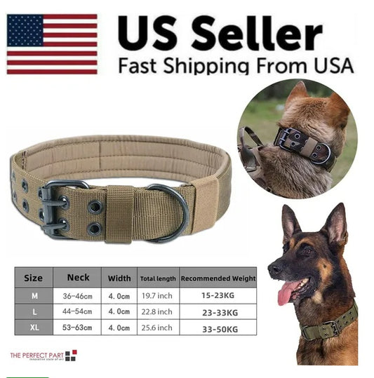 Wide Tactical Heavy Duty Nylon Large Dog Collar K9 Military With Metal Buckle